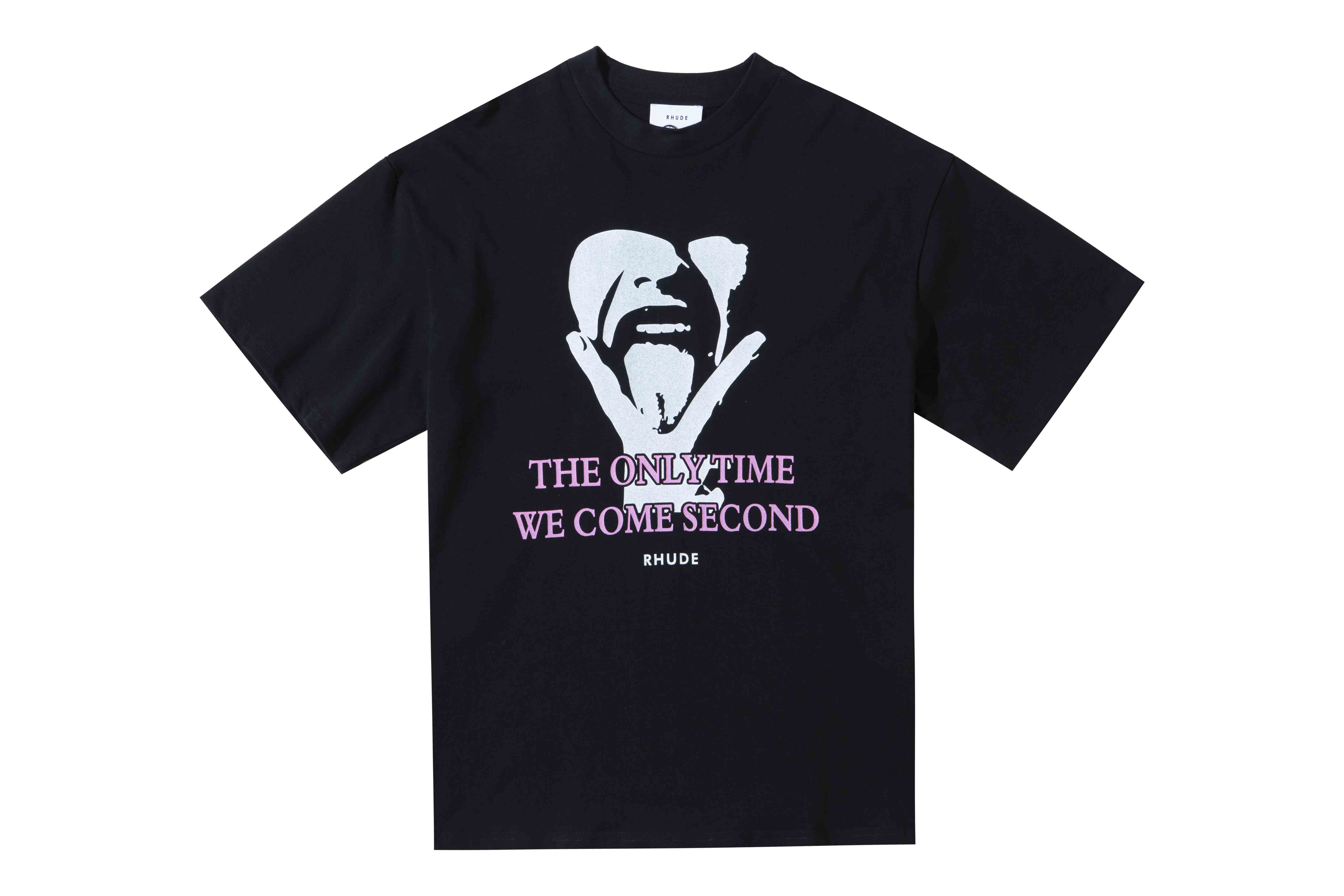 短袖, T恤 - RHUDE Black 'Come Second' TShirt 人像肖像搖滾VINTAGE印花短袖T恤
