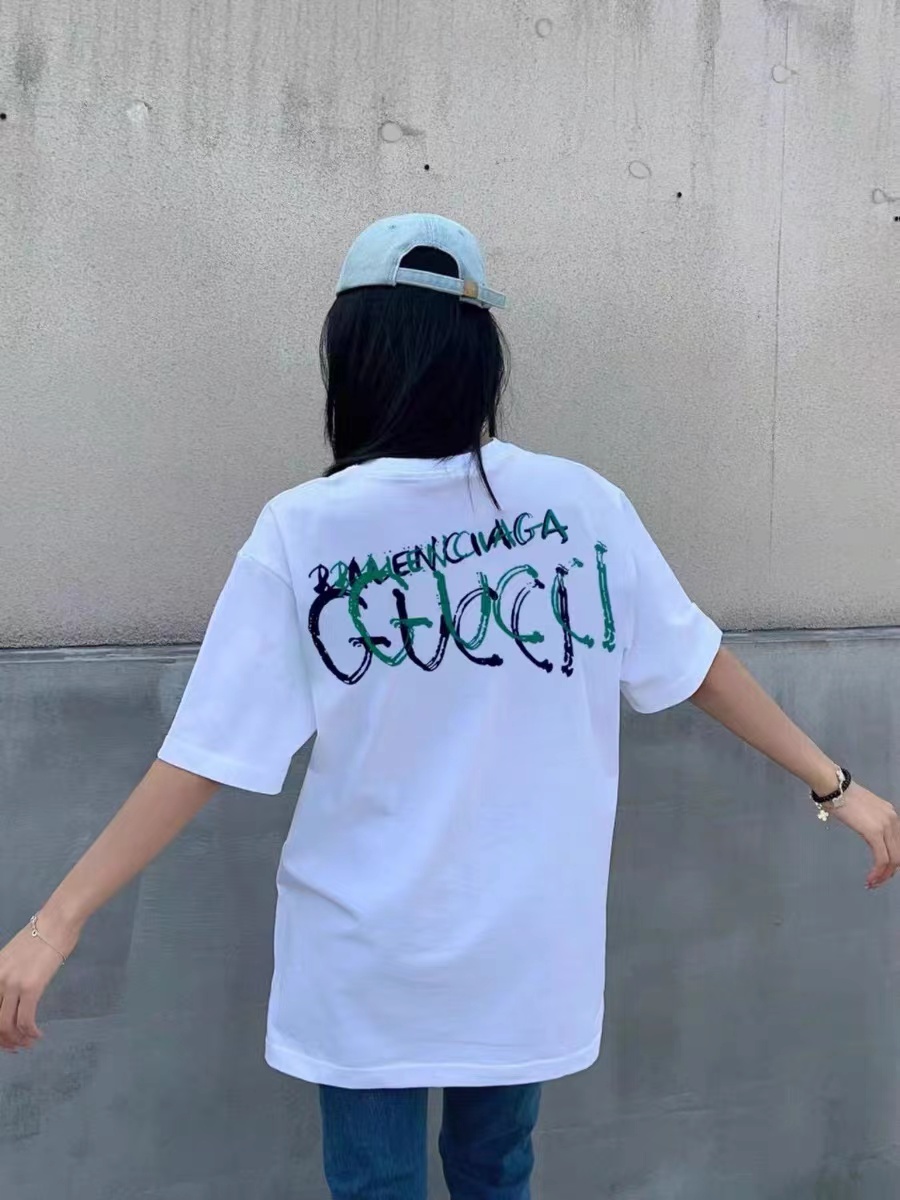BalenciagaGucci 巴黎世家古驰联名 白绿 涂鸦短袖