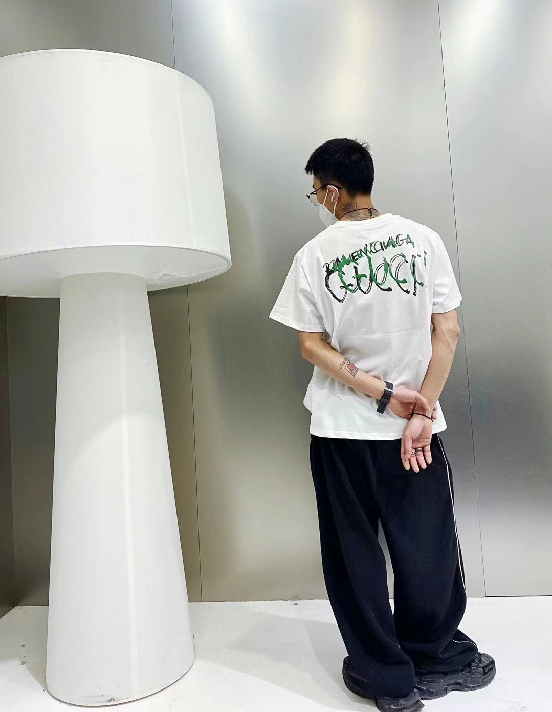 BalenciagaGucci 巴黎世家古驰联名 白绿 涂鸦短袖