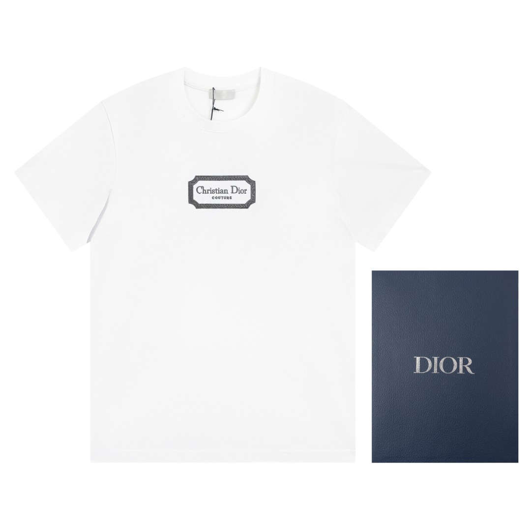 Dior Clothing T-Shirt Black White Embroidery Cotton Spring/Summer Collection Short Sleeve