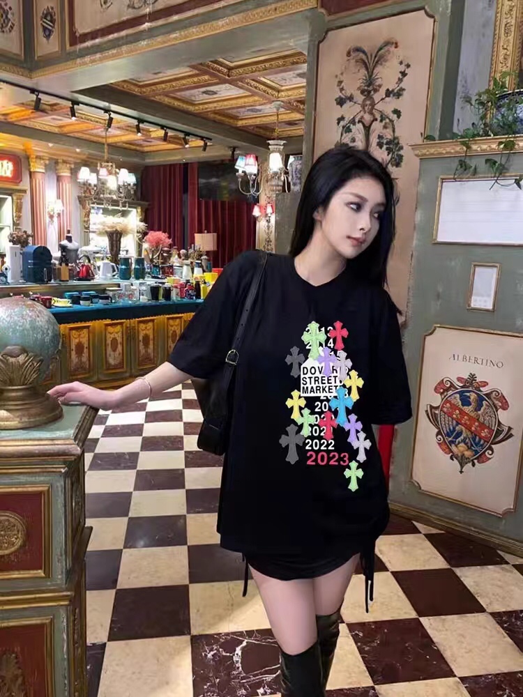 上身素材# Chromehearts/克罗心 流体梵文发泡印花短袖T恤