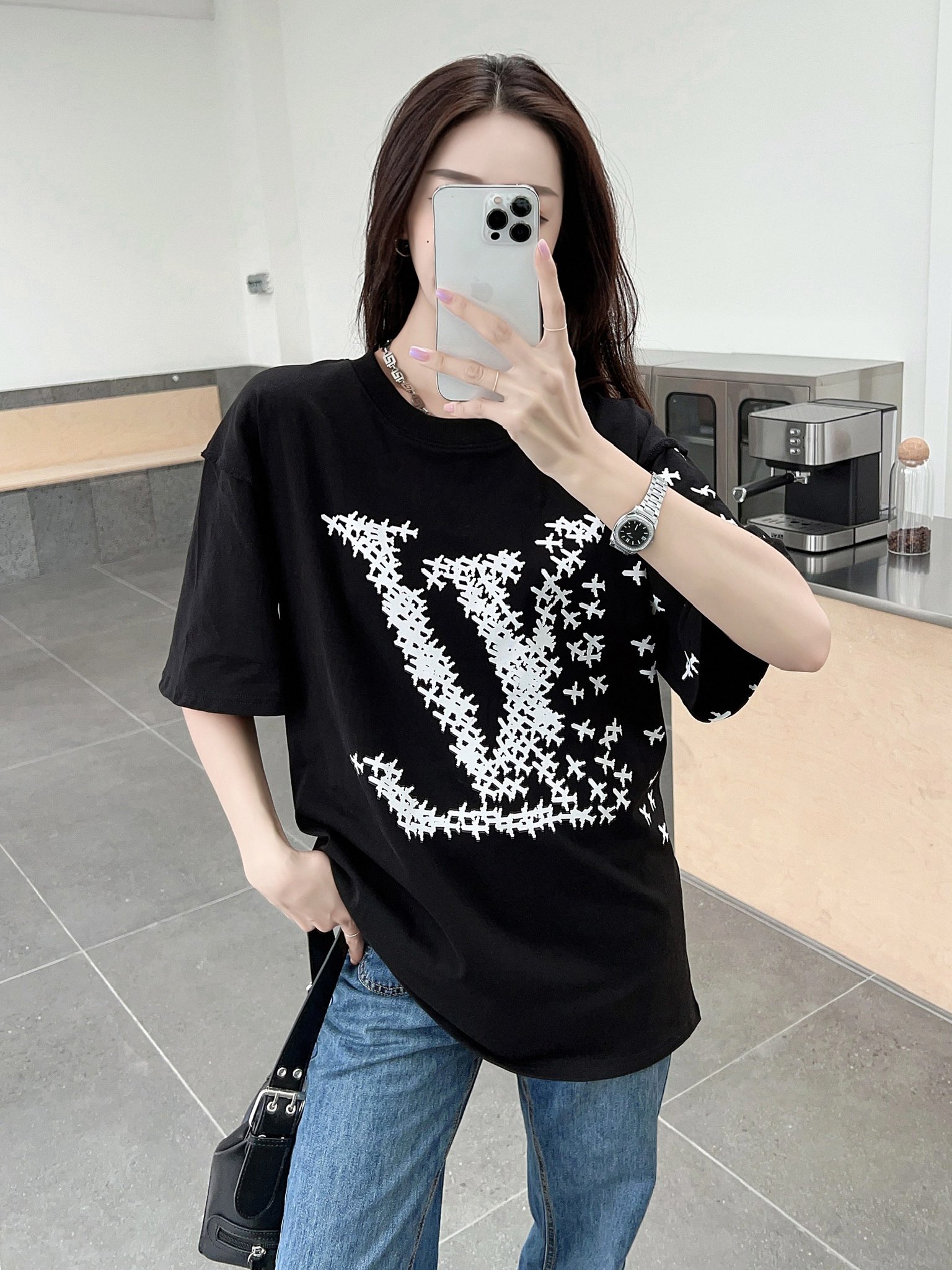 上身素材# LOUIS VUITTON/路易威登 LV 23ss小飞机满印图案印短袖