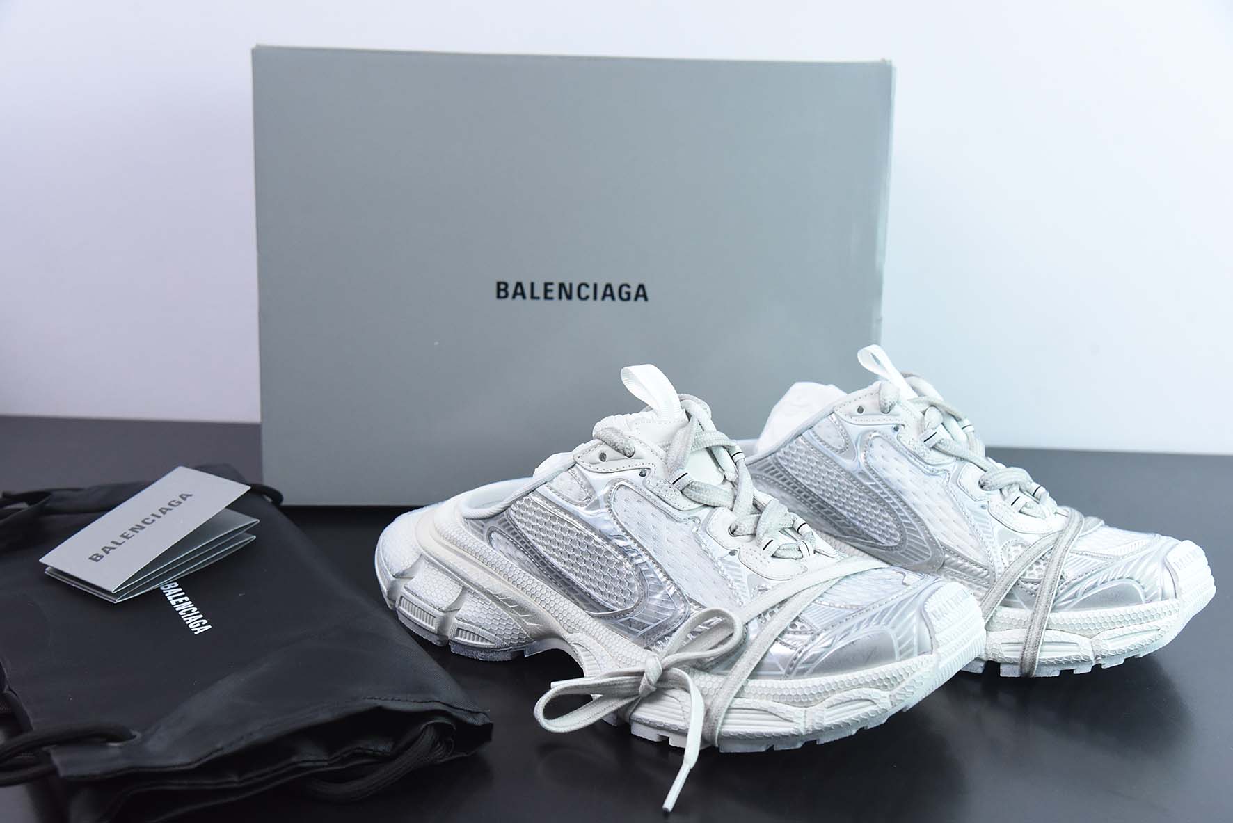Balenciaga/巴黎世家23新款 XXXL 3XL秀款 系带 巴黎世家3XL白银半拖鞋