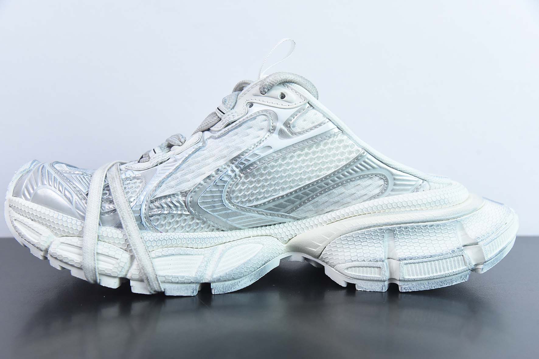 Balenciaga/巴黎世家23新款 XXXL 3XL秀款 系带 巴黎世家3XL白银半拖鞋
