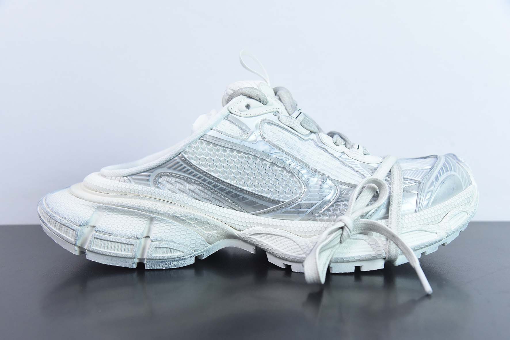 Balenciaga/巴黎世家23新款 XXXL 3XL秀款 系带 巴黎世家3XL白银半拖鞋