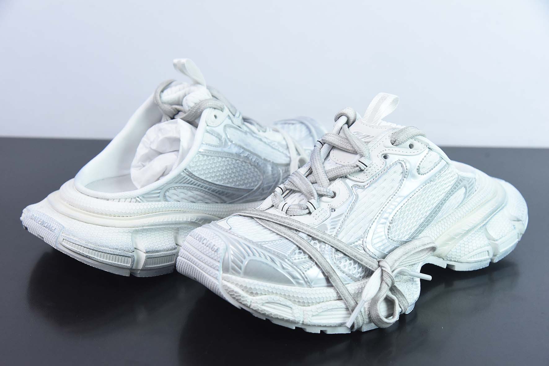 Balenciaga/巴黎世家23新款 XXXL 3XL秀款 系带 巴黎世家3XL白银半拖鞋