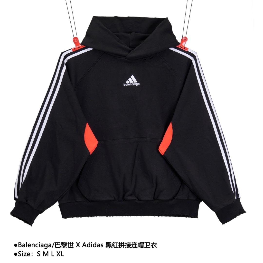 💰290
Balenciaga/巴黎世 X Adidas 黑红拼接连帽卫衣
Size:S M L XL
100%纯棉打造,内里走线严丝合缝,刺绣精密度饱满度拉满,宽大的版型和剪裁以及特殊出众的黑红拼接配色,无抽绳连帽设计,插肩袖,正面袋鼠袋磨损效果,极简元素上创造出独树一帜的风格
款式编号:A-56056065030