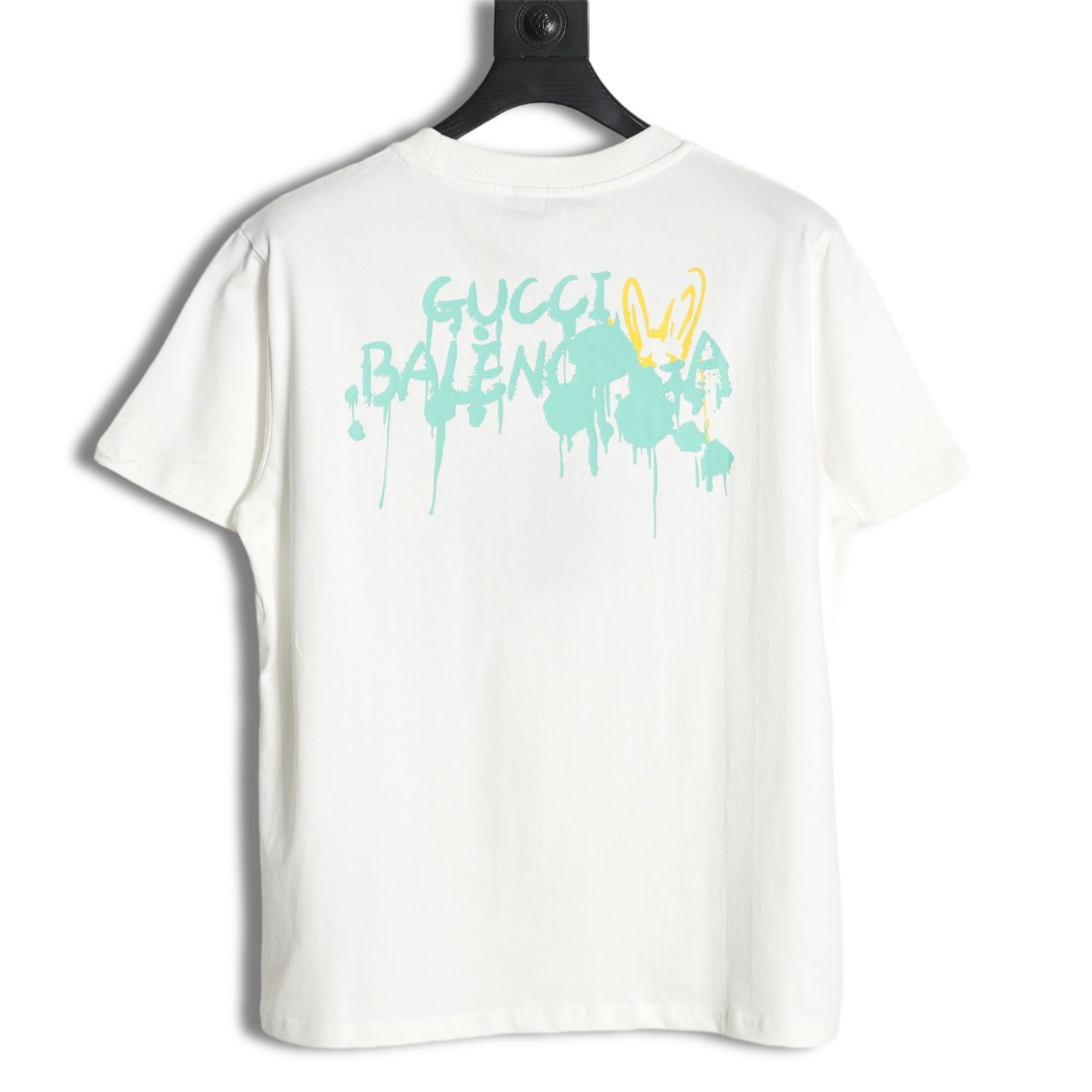 Balenciaga gucci 巴黎世家古驰联名 绿黄logo流体涂鸦印花短袖