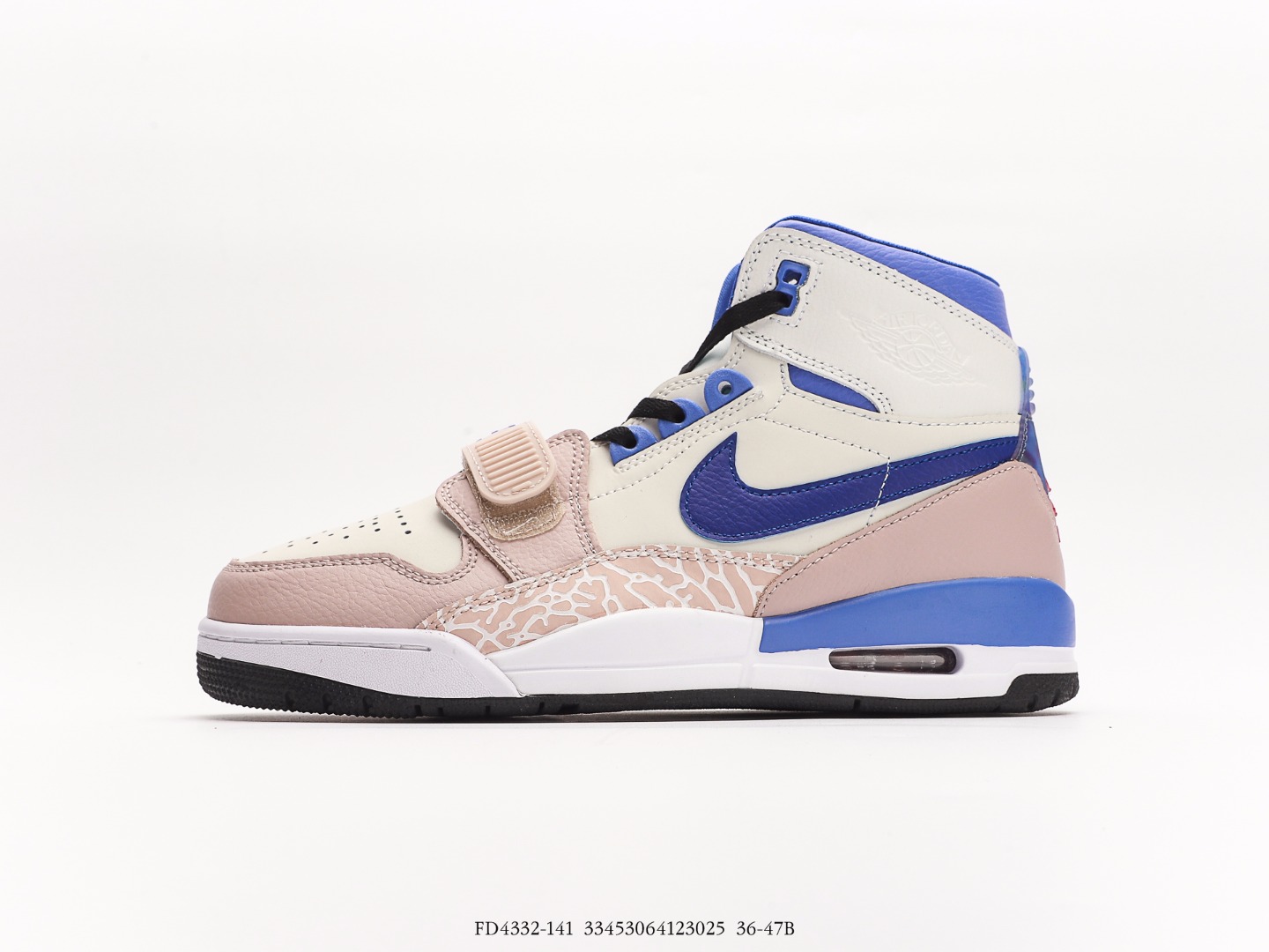 Jordan Air Jordan Legacy 312 azul caqui con diseño entrelazado, su nombre muestra los elementos de l