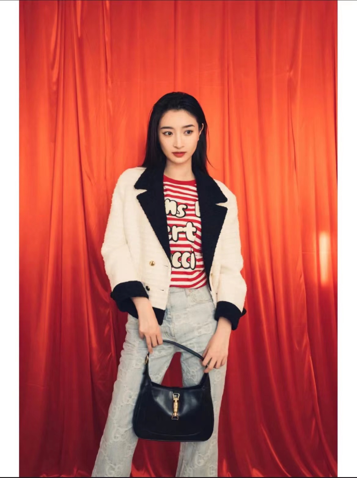 上身素材# Gucci/古驰 2023ss新年系列条纹短袖T恤