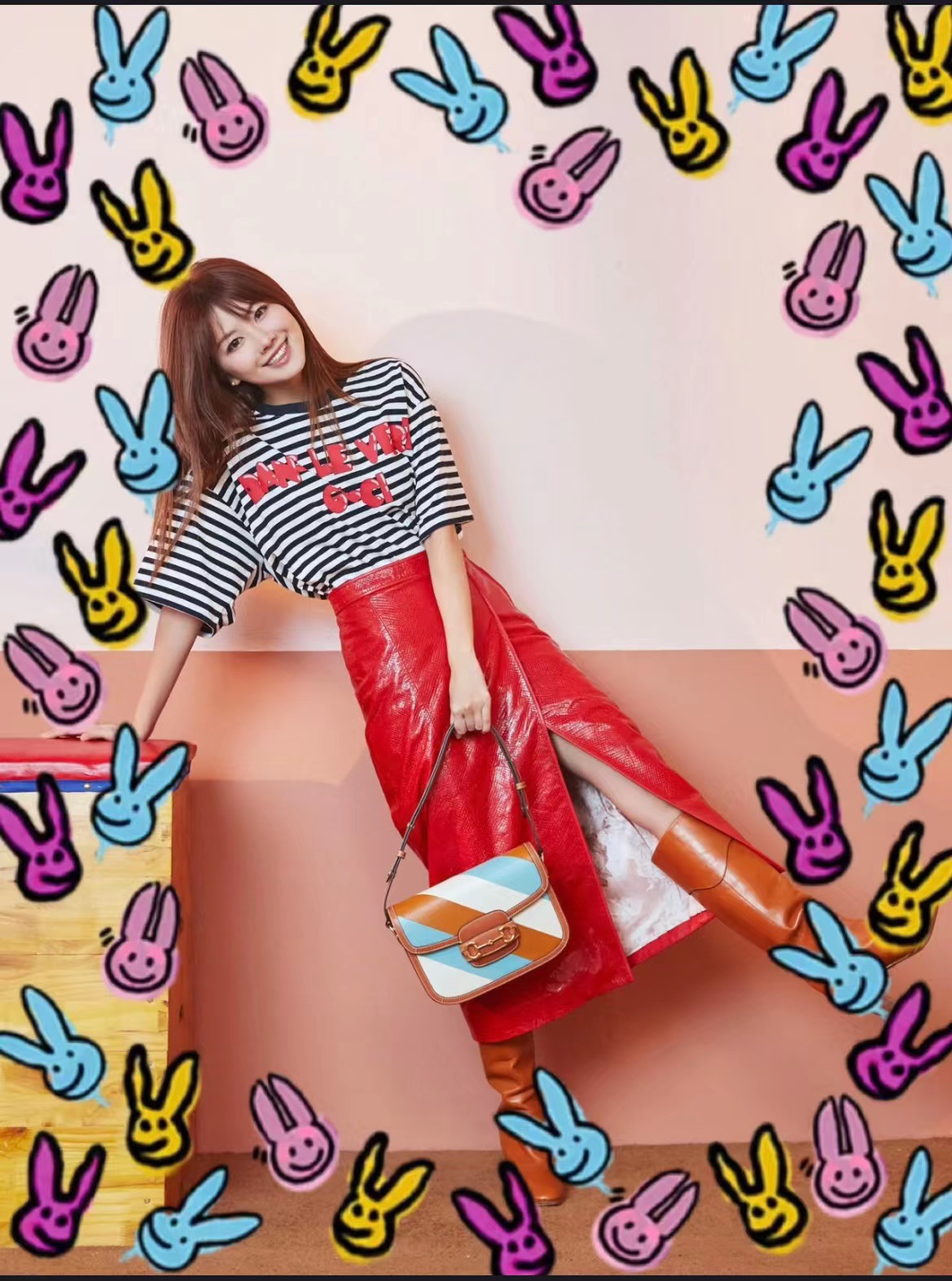 上身素材# Gucci/古驰 2023ss新年系列条纹短袖T恤