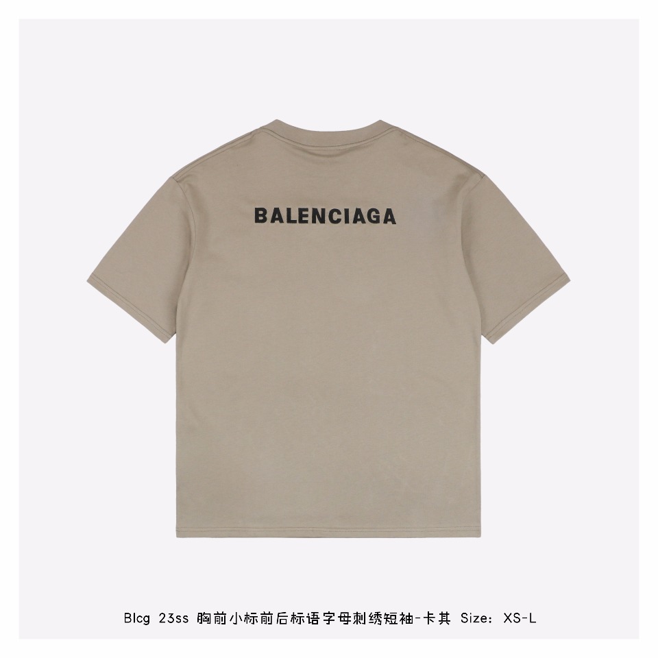 170 Balenciaga/巴黎世家 23ss 胸前小标前后标语字母刺绣短袖-卡其