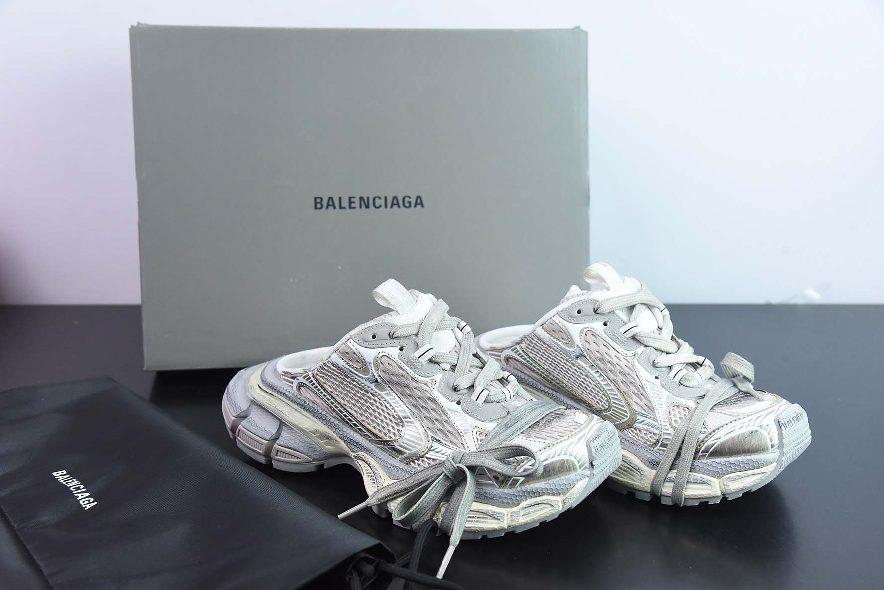 Balenciaga/巴黎世家23新款 XXXL 3XL秀款 系带 巴黎世家3XL白银半拖鞋