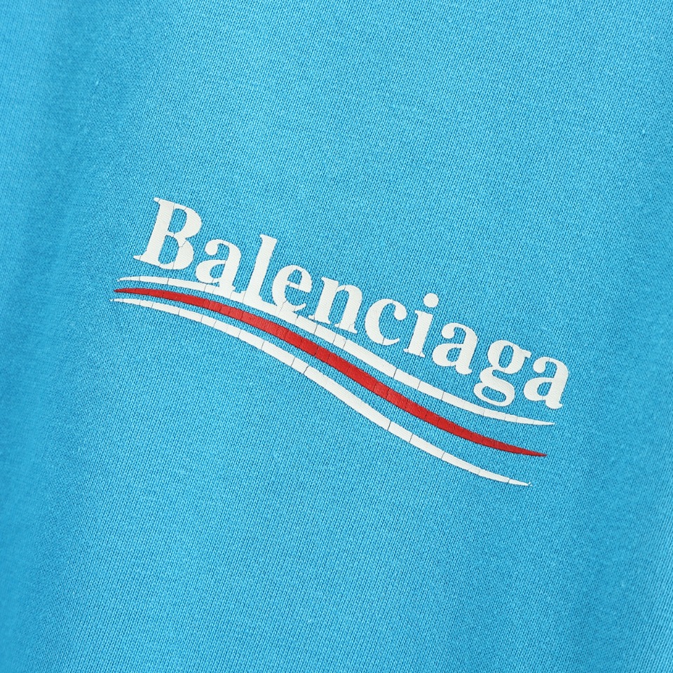 Balenciaga巴黎世家 可乐波浪Logo印花湖水蓝色圆领套头短袖T恤