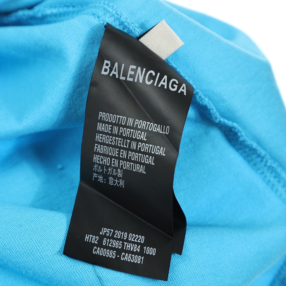 Balenciaga巴黎世家 可乐波浪Logo印花湖水蓝色圆领套头短袖T恤