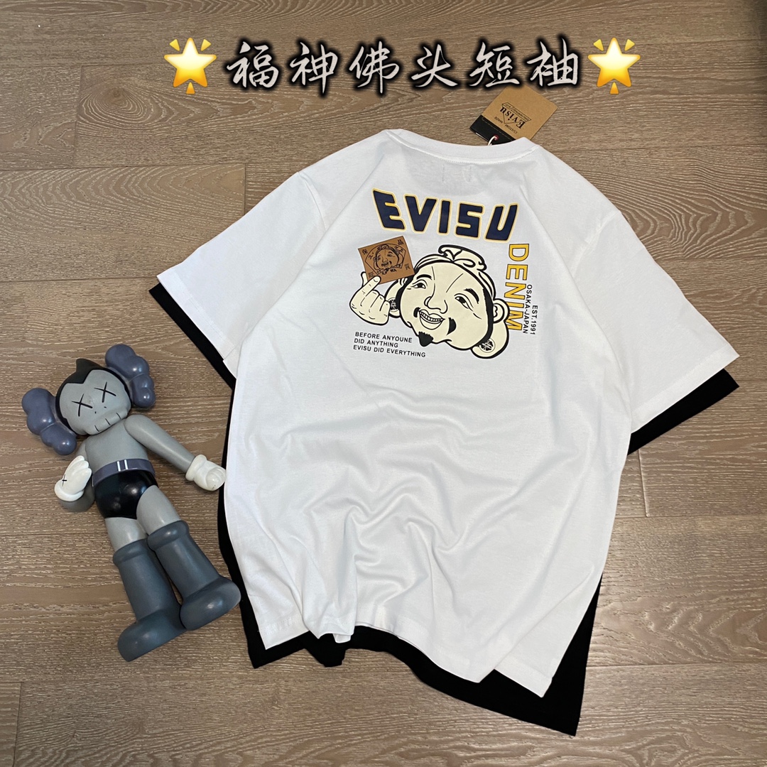 高版本专柜同款EVISU 福神佛头卡牌图案印花圆领短袖