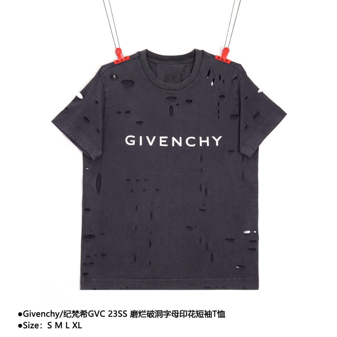 Givenchy/纪梵希GVC 23SS 磨烂破洞字母印花短袖T恤