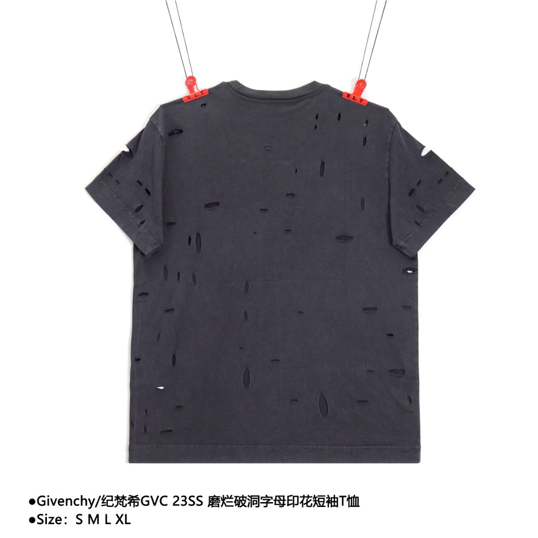 Givenchy/纪梵希GVC 23SS 磨烂破洞字母印花短袖T恤