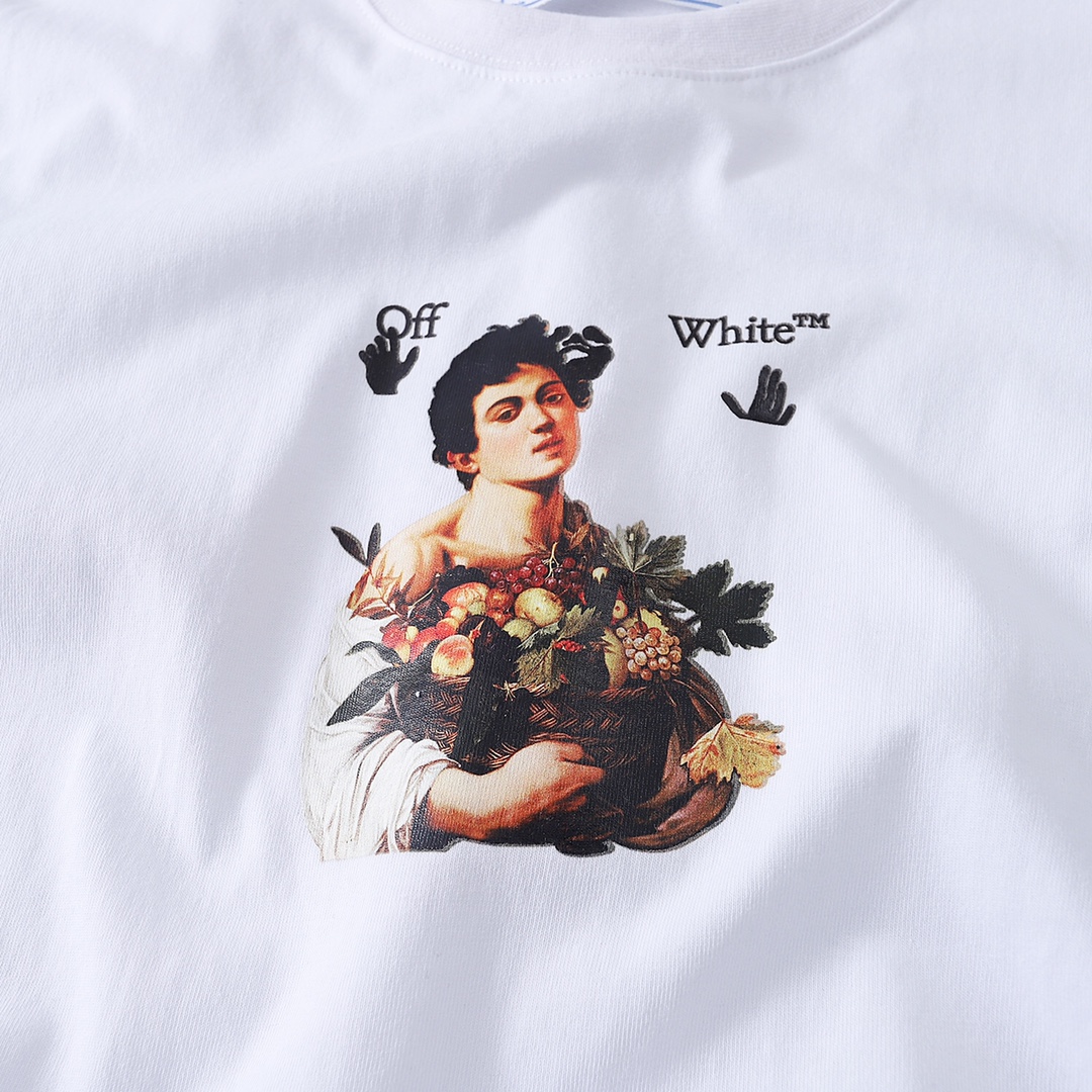 高版本OFF WHITE C/O VIRGIL ABLOH OW 21ss捧果篮男孩后背油画箭头短袖T恤