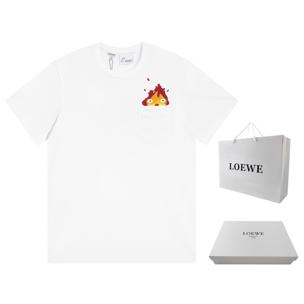 Loewe Clothing T-Shirt Beige Black White Unisex Cotton Spring/Summer Collection Short Sleeve