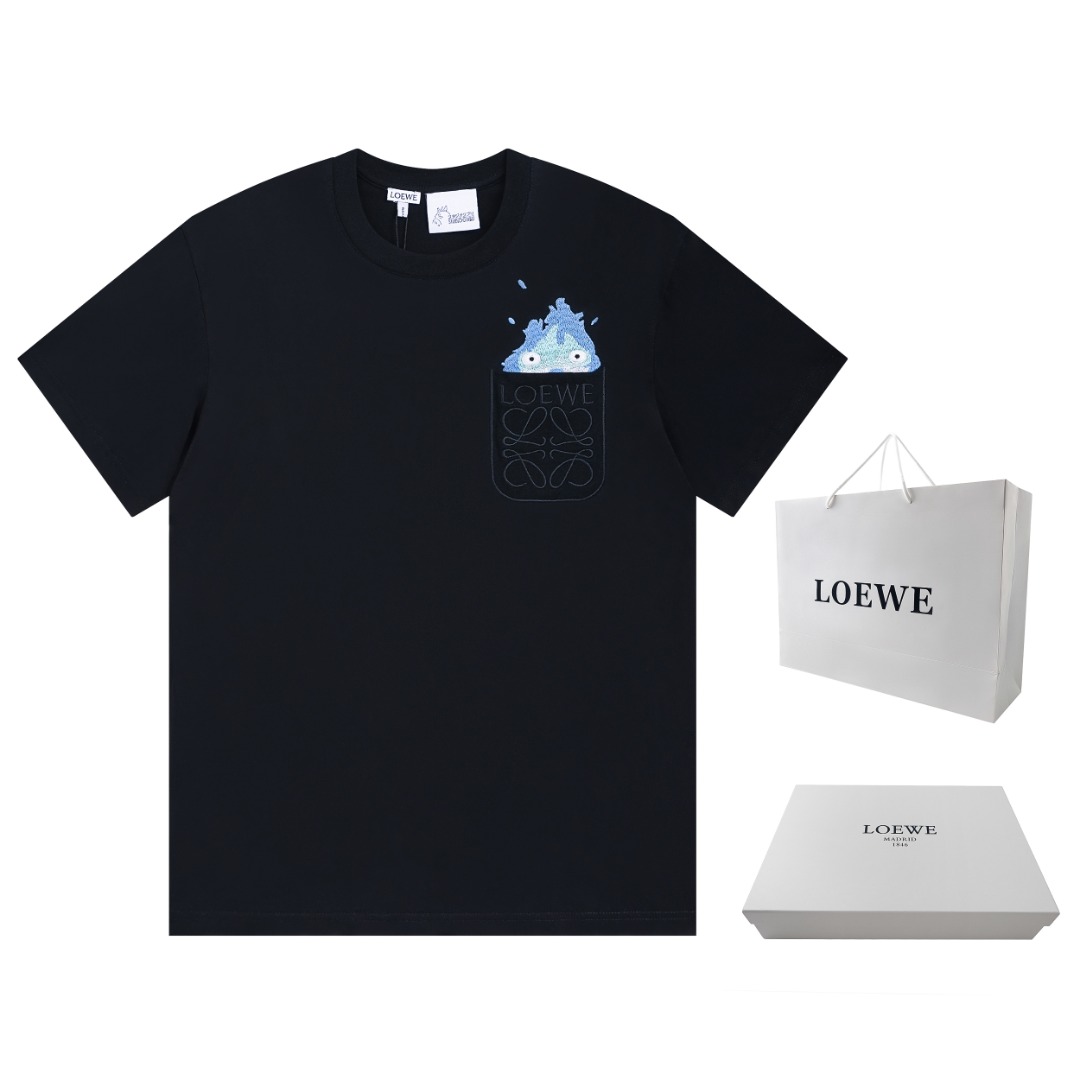 Loewe Clothing T-Shirt Beige Black White Unisex Cotton Spring/Summer Collection Short Sleeve