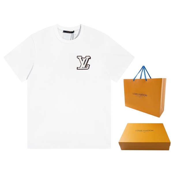 Louis Vuitton Replica Clothing T-Shirt Embroidery Unisex Combed Cotton Spring Collection Short Sleeve