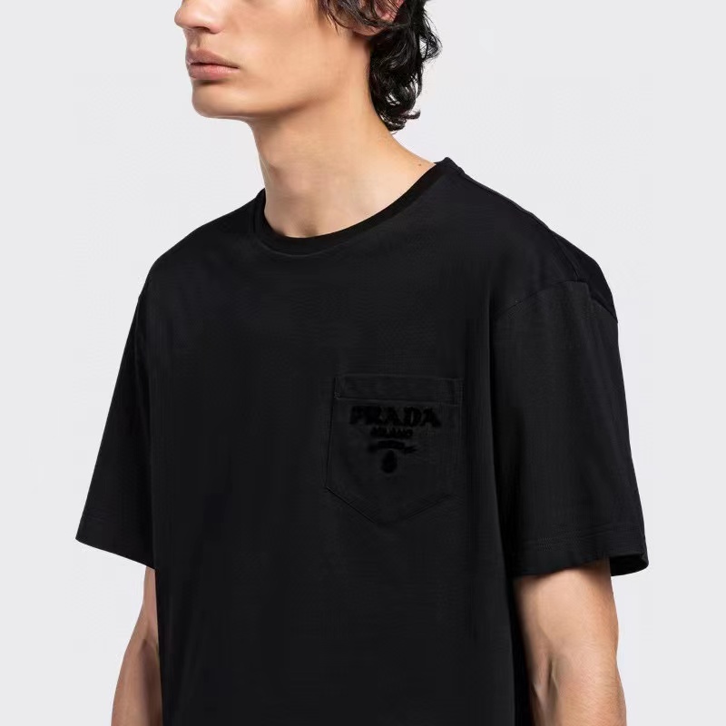 上身素材# PRADA/普拉达 PRD 23SS 口袋植绒短袖T恤