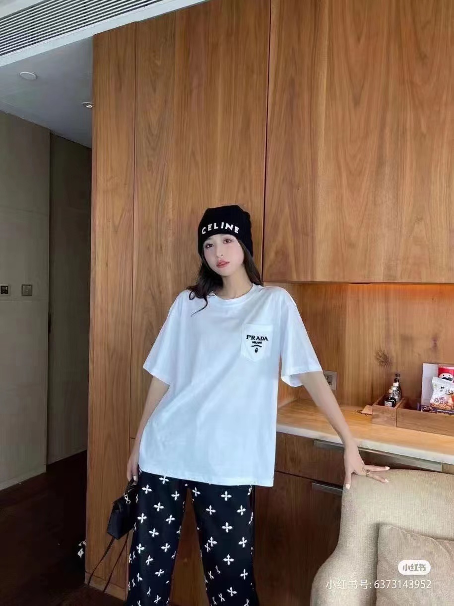 上身素材# PRADA/普拉达 PRD 23SS 口袋植绒短袖T恤