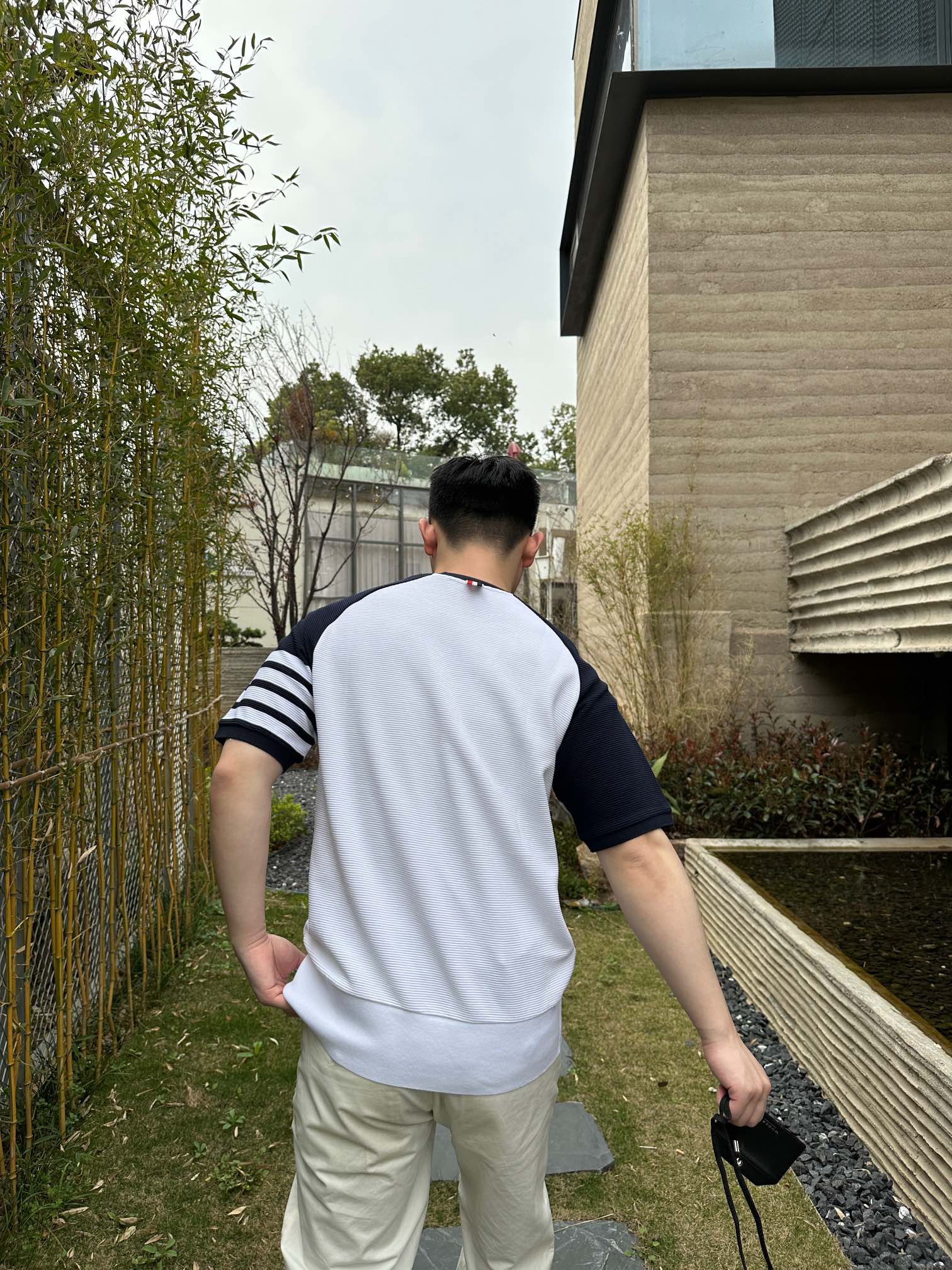 上身素材# Thom Browne/汤姆布朗 TB 水波纹华夫格圆领短袖