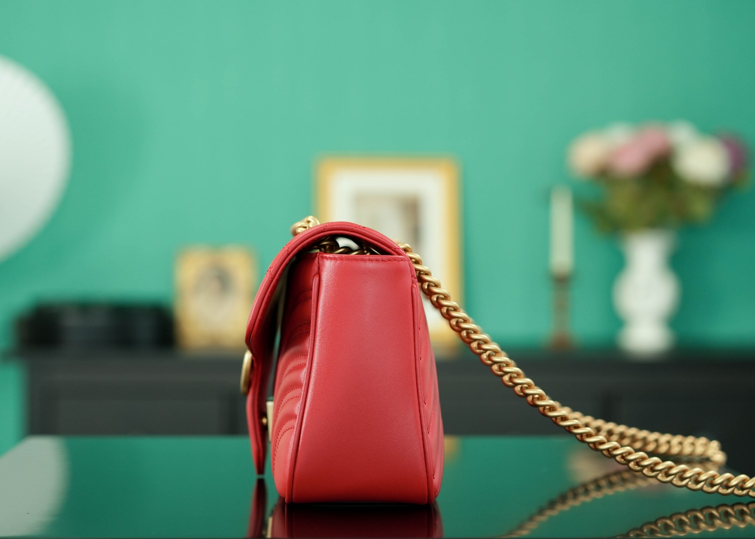 正品级Marmont系列肩背包经典款红色26cm原厂皮全铜五金正品售价129,500独家原厂皮发售限量级