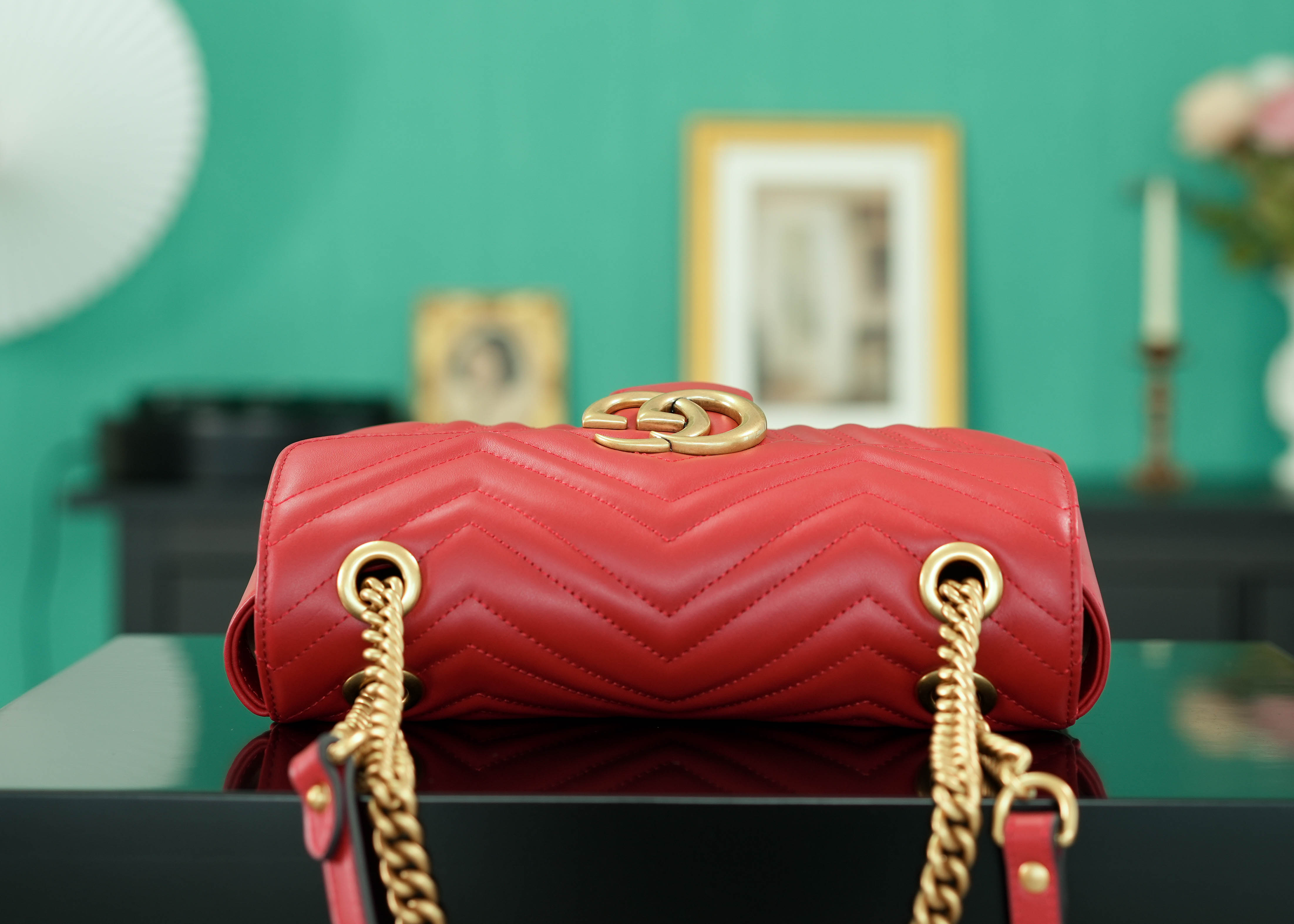 正品级Marmont系列肩背包经典款红色26cm原厂皮全铜五金正品售价129,500独家原厂皮发售限量级