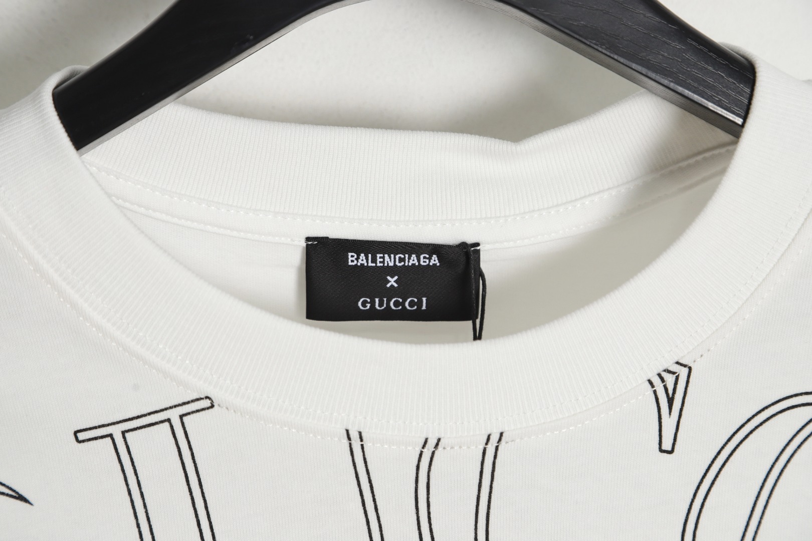 170 Balenciaga X Gucci 巴黎世家古驰联名 领口字母线条印花短袖