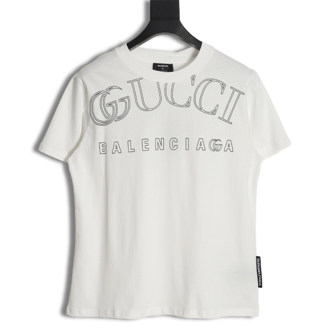 170 Balenciaga X Gucci 巴黎世家古驰联名 领口字母线条印花短袖