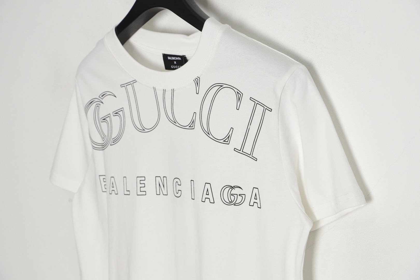 170 Balenciaga X Gucci 巴黎世家古驰联名 领口字母线条印花短袖