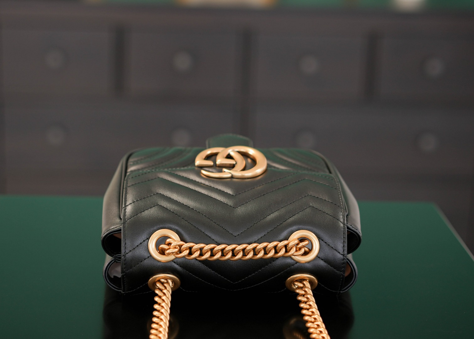 正品级GGMarmont系列绗缝迷你肩背包新款方胖子黑色18cm原厂皮全铜五金正品售价126,500GG