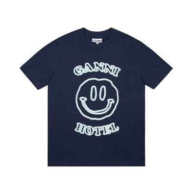 Ganni Clothing T-Shirt Yellow Printing Short Sleeve