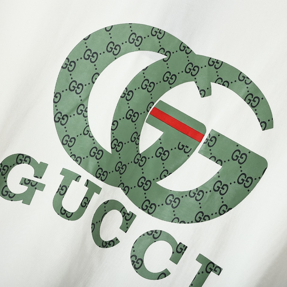 170 GUCCI/古驰 23SS绿色双g印花短袖T恤