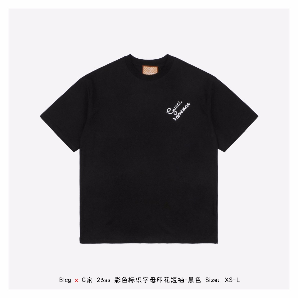 Balenciaga x Gucci联名 23ss 彩色标识字母印花短袖-黑色