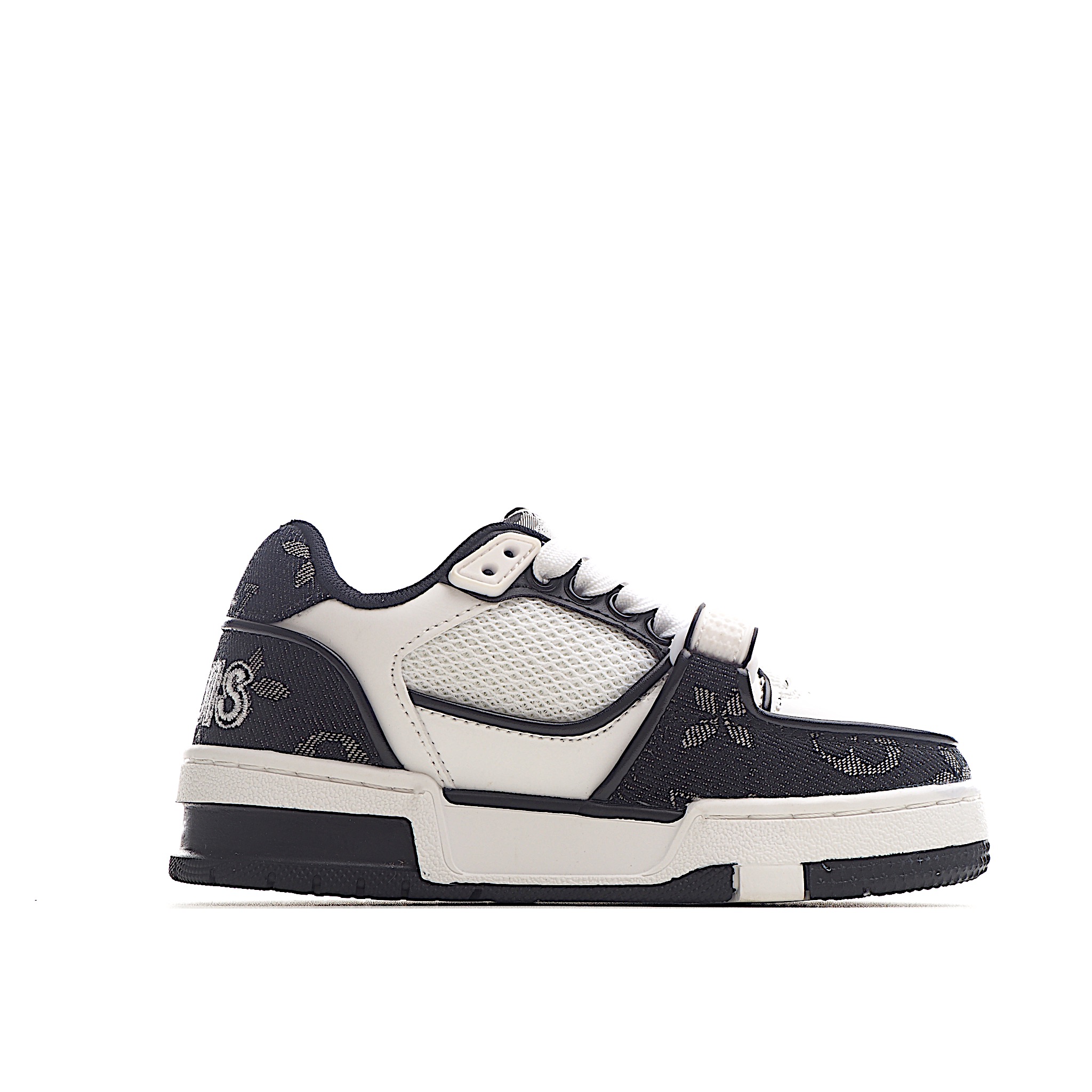 图片[3]-LV儿童时尚系带魔术贴板鞋 受复古篮球鞋的启发，Virgil Abloh 为 L V此次取材字母组合压纹小牛皮。作为鞋收集的图标的个性发光。由会标牛仔布和魔术贴肩带制成，带有会标花卉图案注入。后跟采用柔软材质舒适贴合脚踝。 尺码：26-37 货号：黑色-选品中心