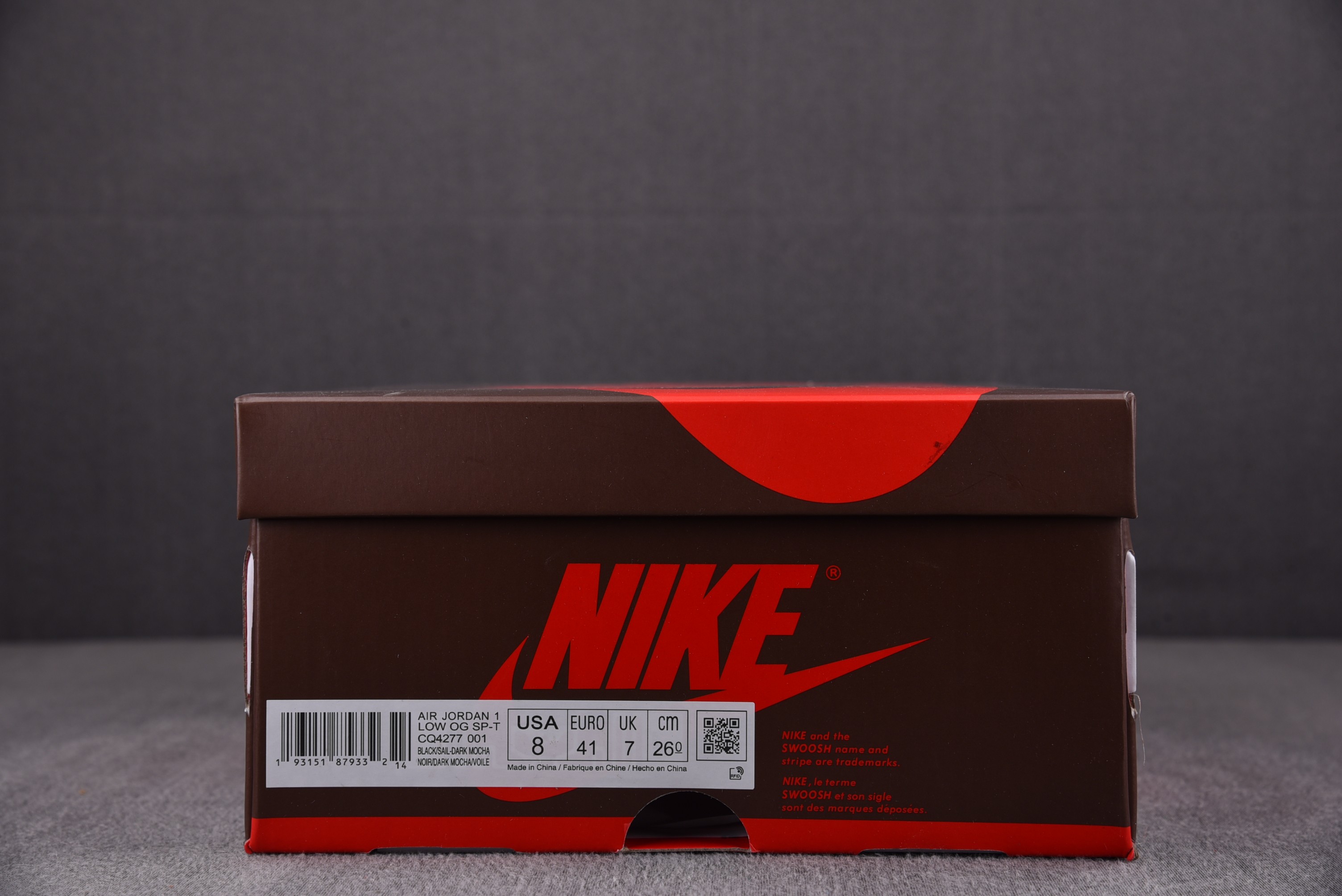 AJ1Low深棕尺码36-47.5总裁R出品-TravisScottxAirJordan1Low倒钩鬼脸