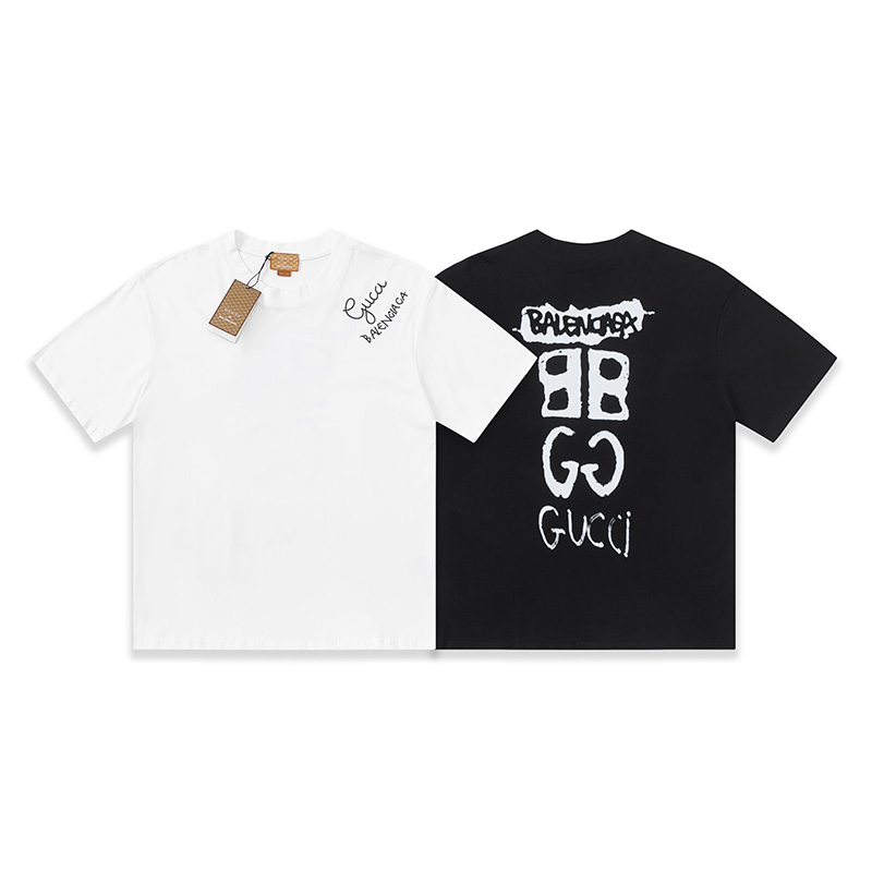 Gucci Doskonały
 Odzież T-Shirt Czarny Biały Drukowanie Unisex Bawełna Krótki rękaw