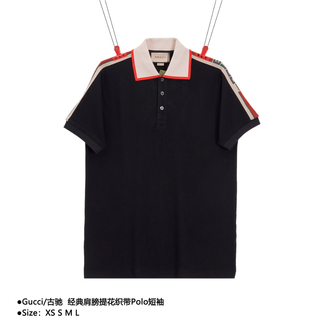 Gucci/古驰 经典肩膀提花织带Polo短袖