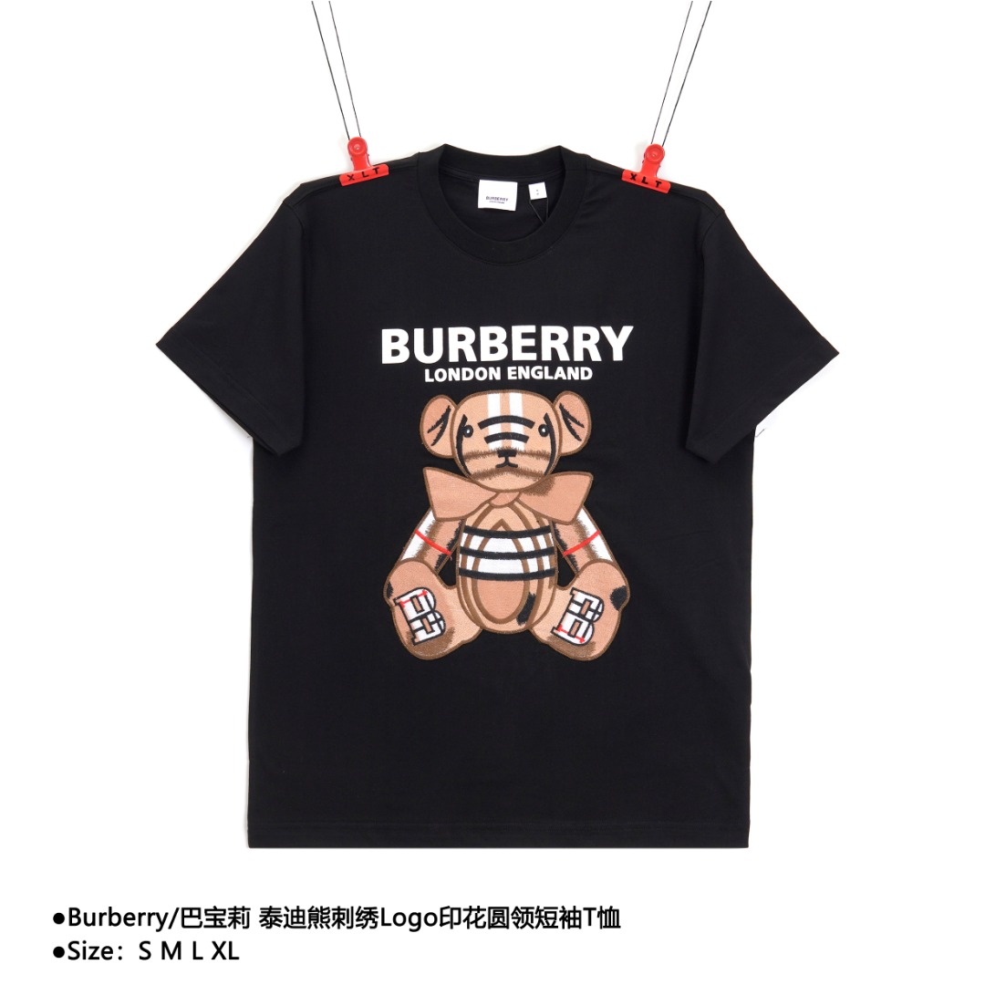 Burberry/巴宝莉 泰迪熊刺绣Logo印花圆领短袖T恤