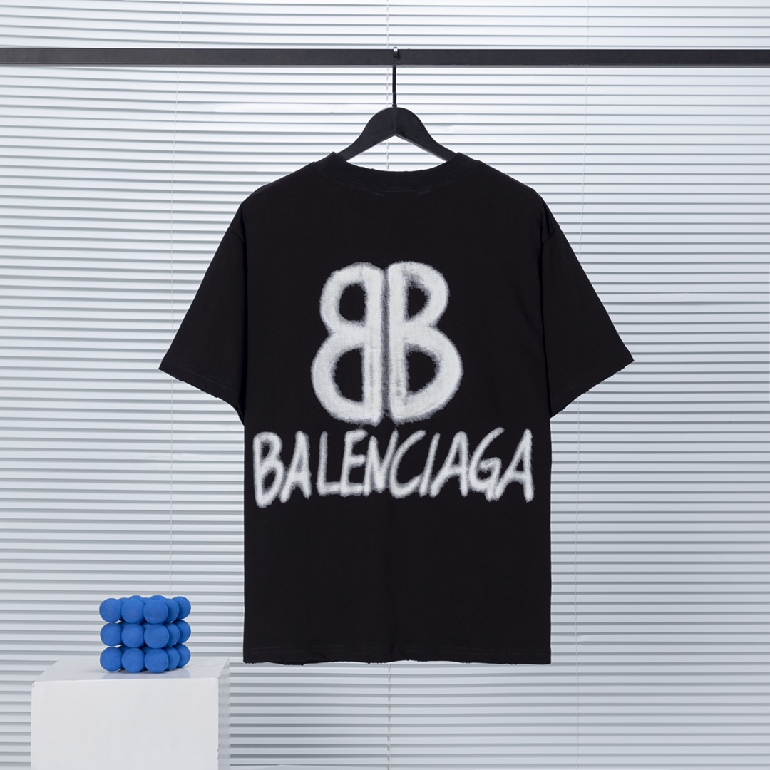 高版本BALENCIAGA/巴黎世家双B夜光涂鸦短袖T恤