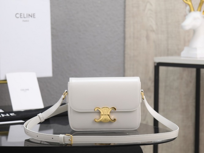 Celine Teen Triomphe Bag in White Satin Calfskin with Brass Closure 1 Celine Teen Triomphe Bag in White Satin Calfskin with Brass Closure