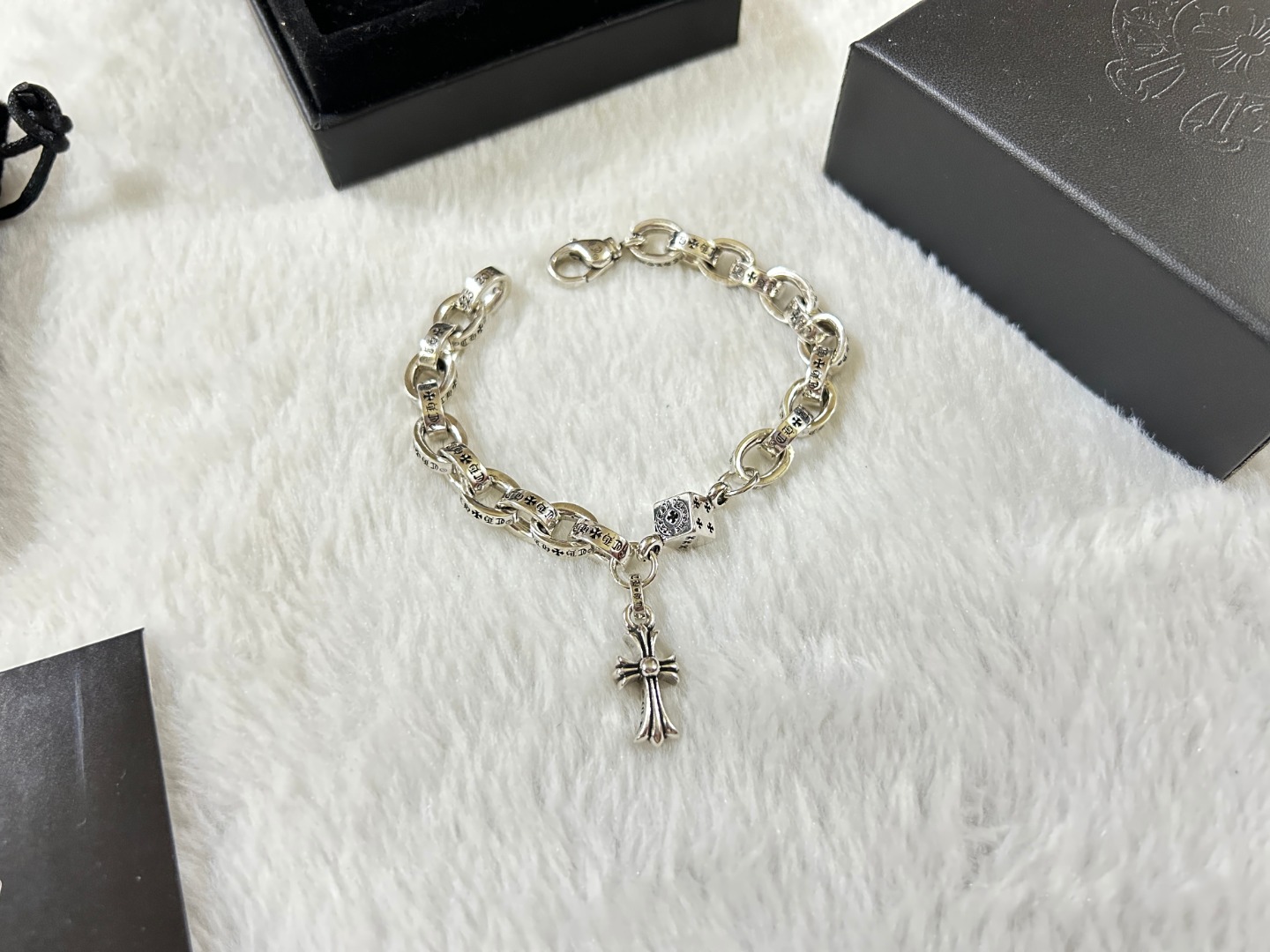 Chrome Hearts chrome herats 克罗心 椭圆环字母十字架手链 长度：18-20-22厘米