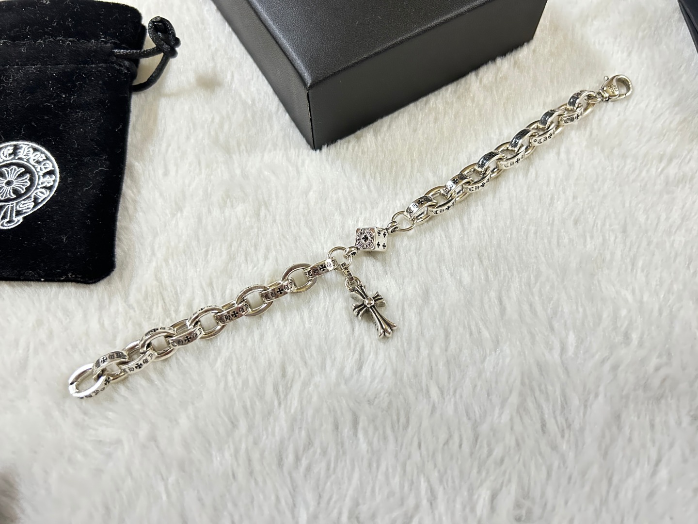 Chrome Hearts chrome herats 克罗心 椭圆环字母十字架手链 长度：18-20-22厘米