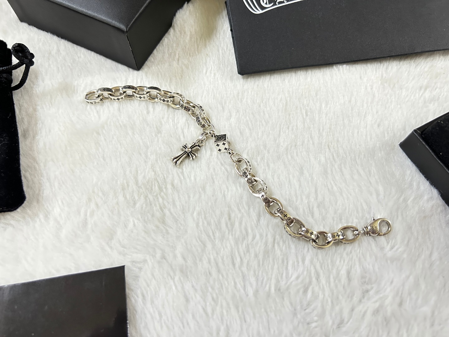 Chrome Hearts chrome herats 克罗心 椭圆环字母十字架手链 长度：18-20-22厘米