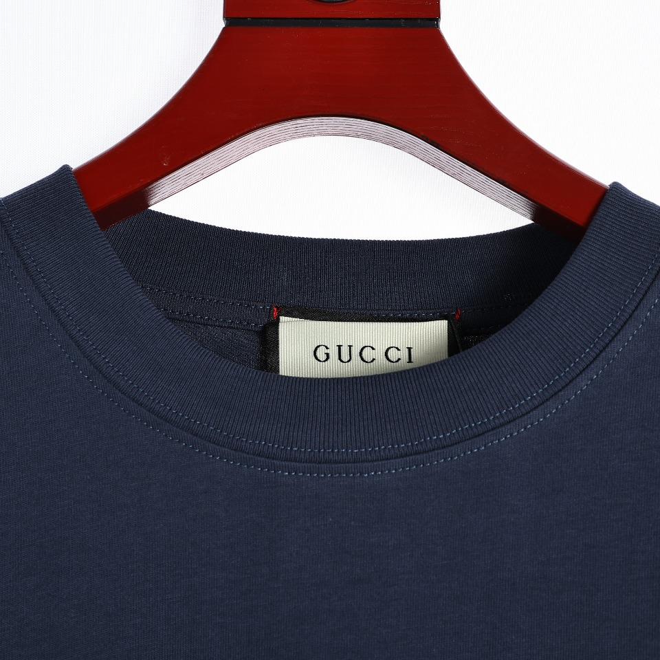 Gucci/古驰23ss秀场限定双G刺绣后背印花字母短袖T恤