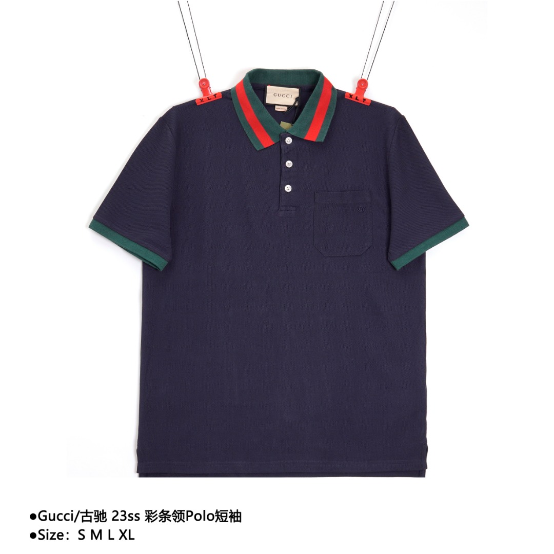 Gucci/古驰 23ss 彩条领Polo短袖 D-56065065017